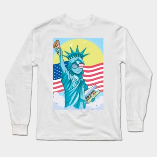 4th Of July Pizza Lover Liberty Statue National Pizza Day 2023 Long Sleeve T-Shirt